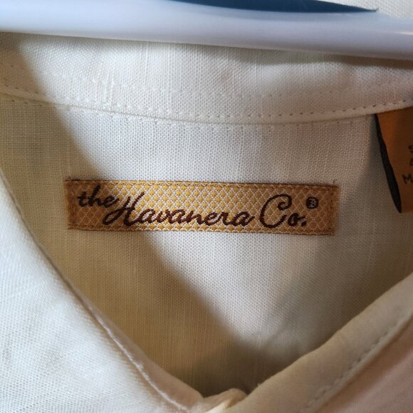 The Havanera Co White Floral Short Sleeve Button Up Shirt Size M Linen Blend - Picture 3 of 14
